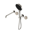 An image of Nero Tapware's Serenity Progressive Shower System With Spout With Rome Travertine Handle And Serenity Hand Shower Brushed Nickel