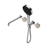 An image of Nero Tapware's Serenity Progressive Shower System With Spout With Rome Travertine Handle And Serenity Hand Shower Chrome