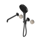 An image of Nero Tapware's Serenity Progressive Shower System With Spout With Rome Travertine Handle And Serenity Hand Shower Gun Metal