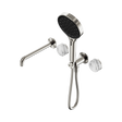 An image of Nero Tapware's Serenity Progressive Shower System With Spout With Arabescato Corchia Handle And Serenity Hand Shower Brushed Nickel