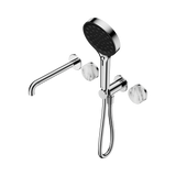 An image of Nero Tapware's Serenity Progressive Shower System With Spout With Arabescato Corchia Handle And Serenity Hand Shower Chrome