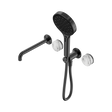 An image of Nero Tapware's Serenity Progressive Shower System With Spout With Arabescato Corchia Handle And Serenity Hand Shower Gun Metal