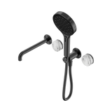 An image of Nero Tapware's Serenity Progressive Shower System With Spout With Arabescato Corchia Handle And Serenity Hand Shower Gun Metal