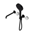 An image of Nero Tapware's Serenity Progressive Shower System With Spout With Arabescato Corchia Handle And Serenity Hand Shower Matt Black