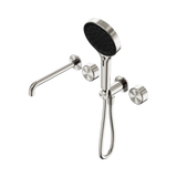 An image of Nero Tapware's Serenity Progressive Shower System With Spout With Metal Handle And Serenity Hand Shower Brushed Nickel