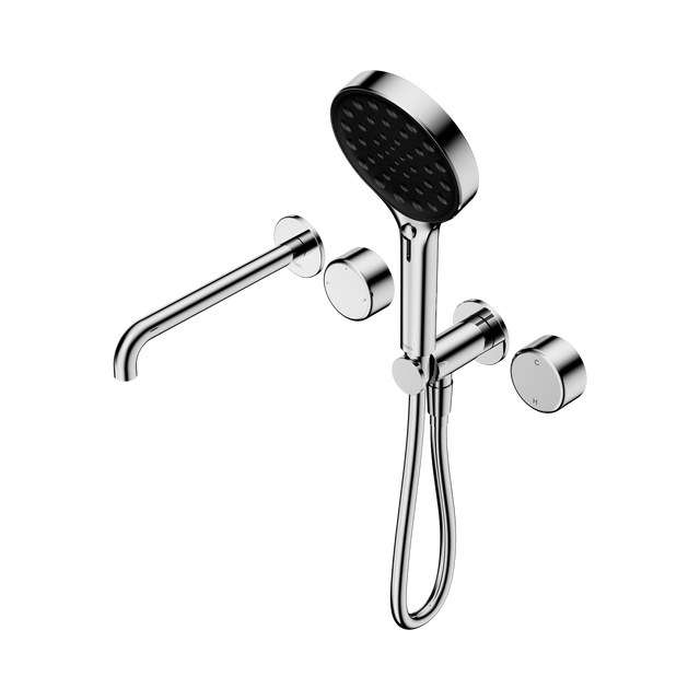 An image of Nero Tapware's Serenity Progressive Shower System With Spout With Metal Handle And Serenity Hand Shower Chrome