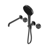 An image of Nero Tapware's Serenity Progressive Shower System With Spout With Metal Handle And Serenity Hand Shower Gun Metal