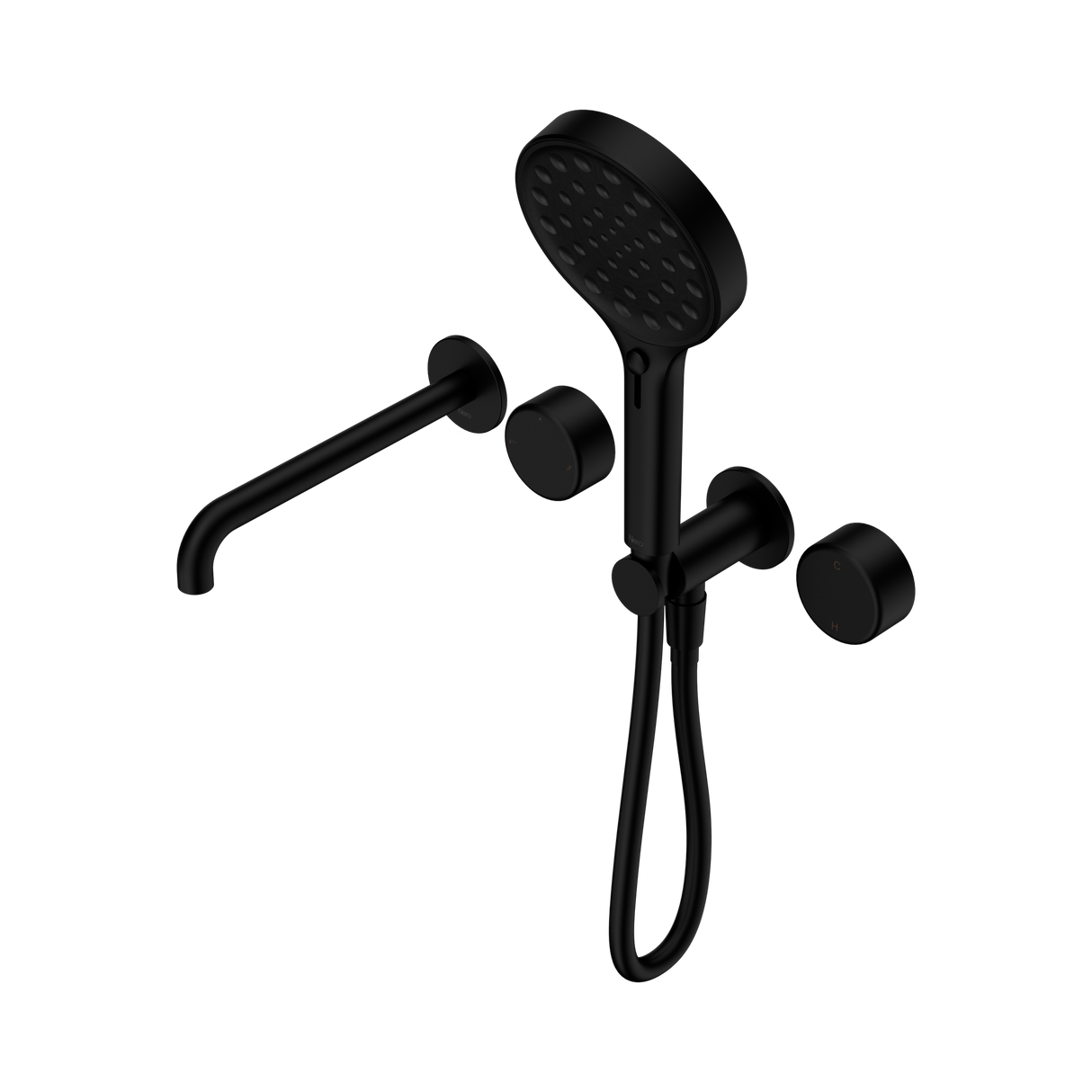 An image of Nero Tapware's Serenity Progressive Shower System With Spout With Metal Handle And Serenity Hand Shower Matt Black