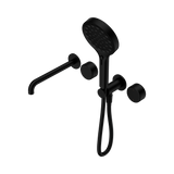 An image of Nero Tapware's Serenity Progressive Shower System With Spout With Metal Handle And Serenity Hand Shower Matt Black