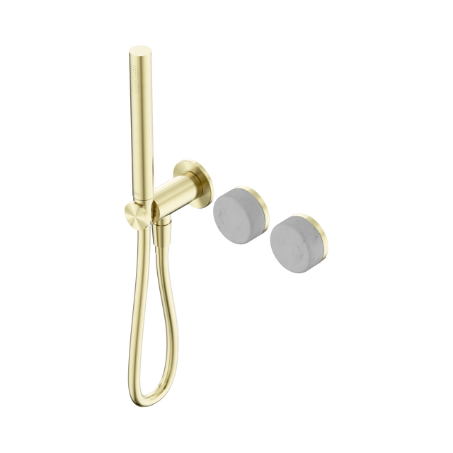 An image of Nero Tapware's Serenity Progressive Shower System With Carrara Handle And Slim Shower Brushed Gold