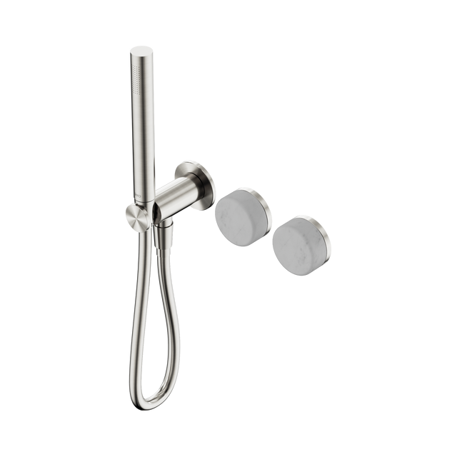 An image of Nero Tapware's Serenity Progressive Shower System With Carrara Handle And Slim Shower Brushed Nickel