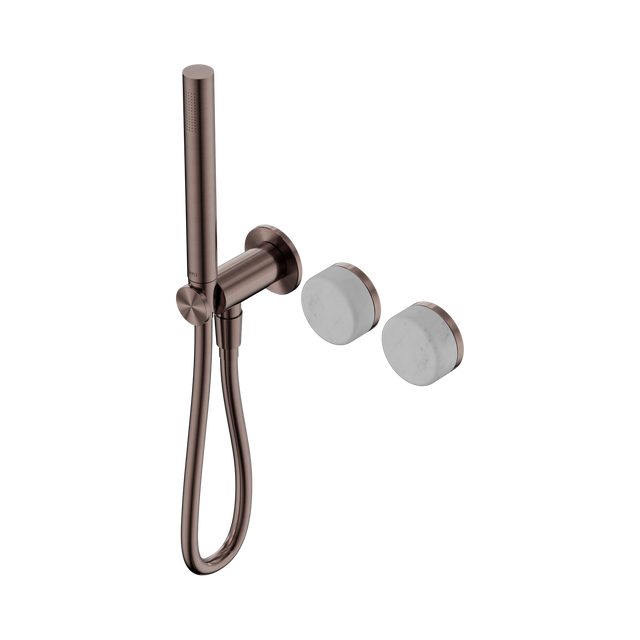 An image of Nero Tapware's Serenity Progressive Shower System With Carrara Handle And Slim Shower Brushed Bronze