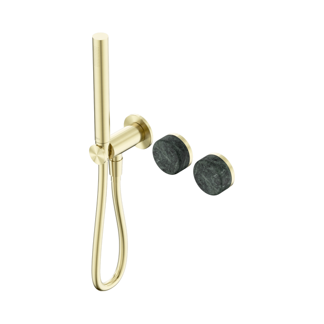An image of Nero Tapware's Serenity Progressive Shower System With Verde Alpi Handle And Slim Shower Brushed Gold