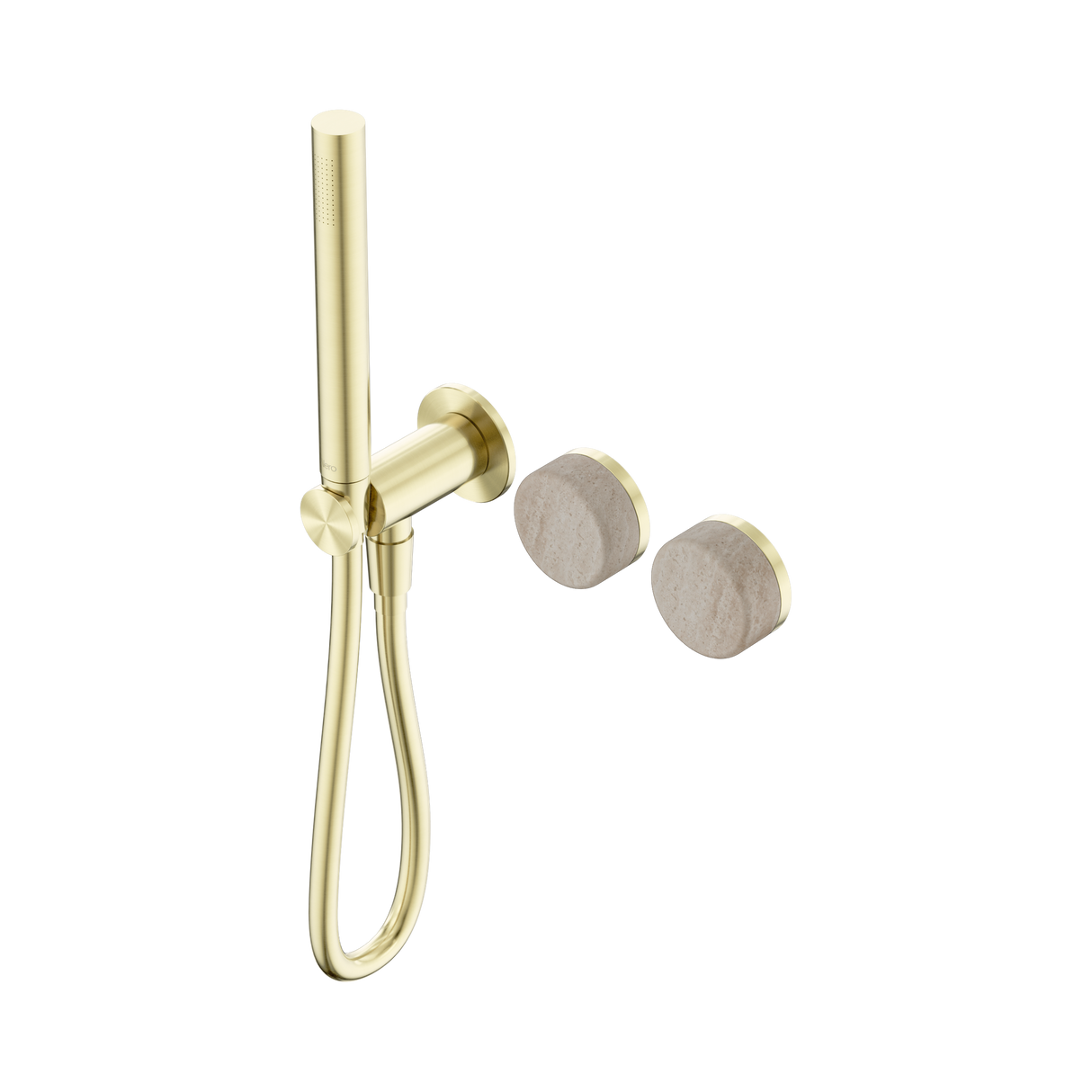 An image of Nero Tapware's Serenity Progressive Shower System With Rome Travertine Handle And Slim Shower Brushed Gold