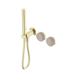 An image of Nero Tapware's Serenity Progressive Shower System With Rome Travertine Handle And Slim Shower Brushed Gold