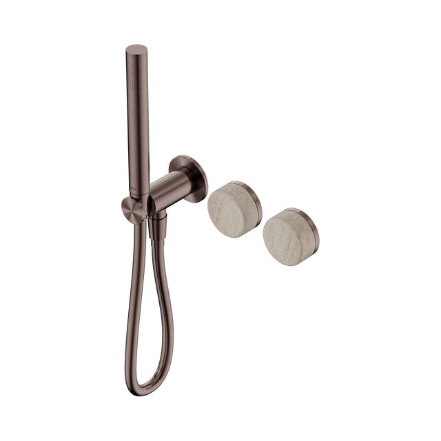 An image of Nero Tapware's Serenity Progressive Shower System With Rome Travertine Handle And Slim Shower Brushed Bronze