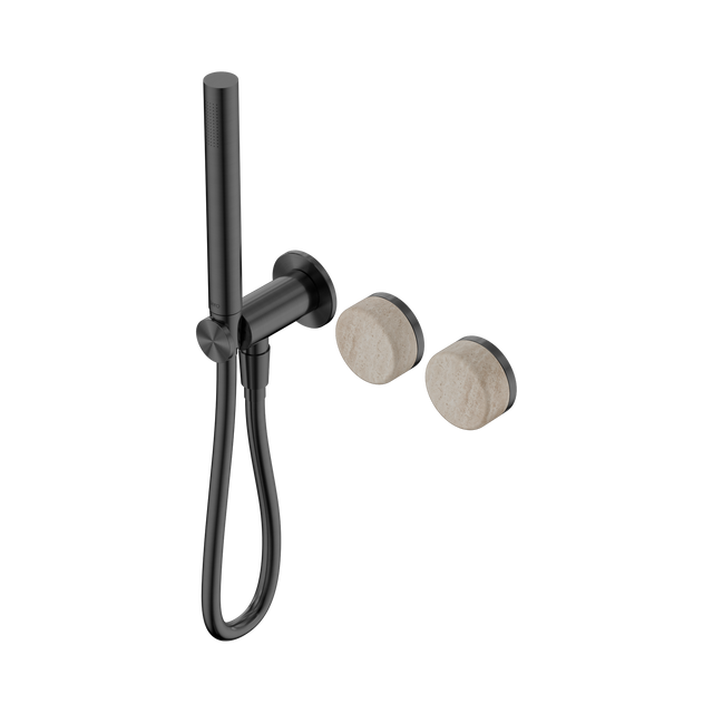An image of Nero Tapware's Serenity Progressive Shower System With Rome Travertine Handle And Slim Shower Gun Metal