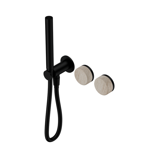 An image of Nero Tapware's Serenity Progressive Shower System With Rome Travertine Handle And Slim Shower Matt Black