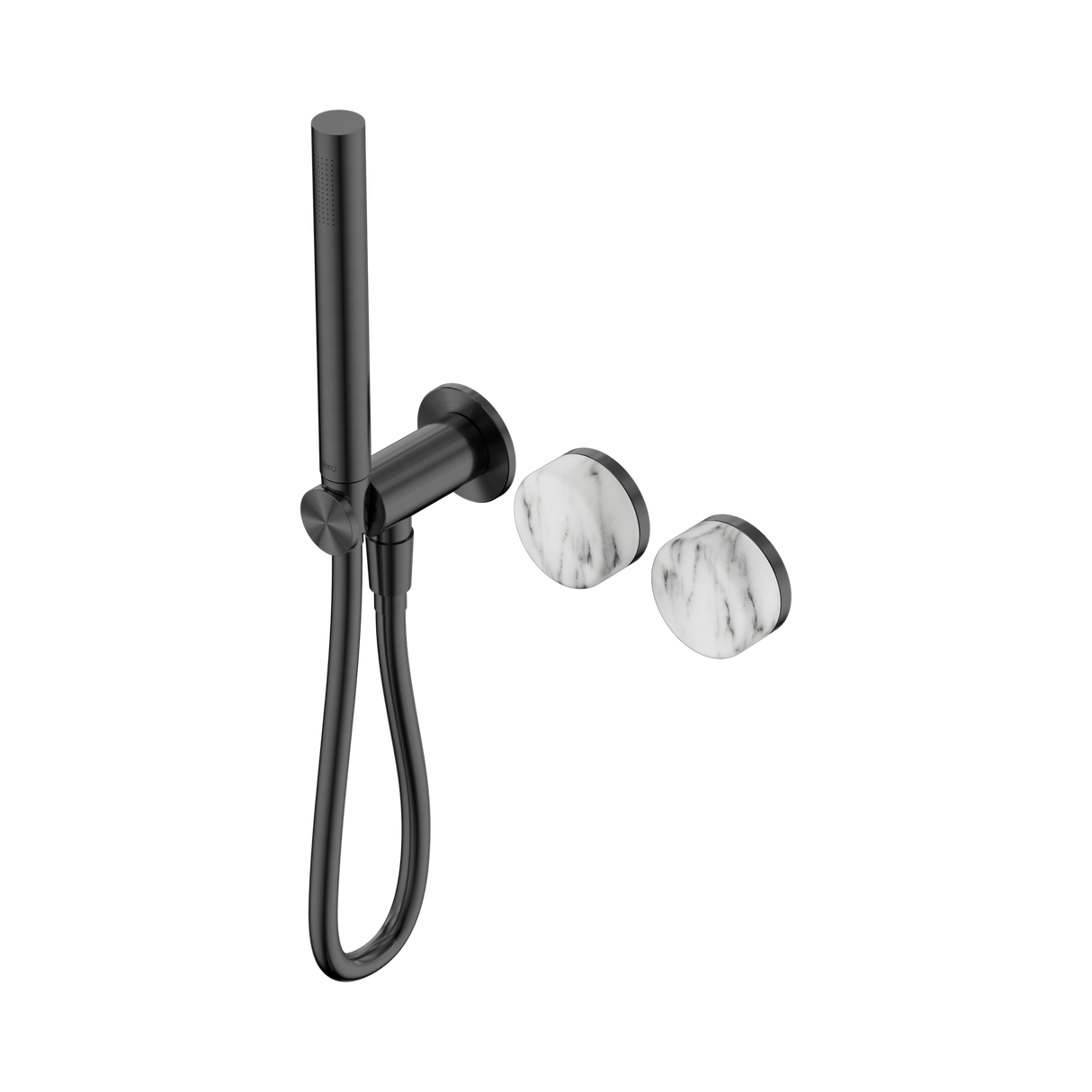 An image of Nero Tapware's Serenity Progressive Shower System With Arabescato Corchia Handle And Slim Shower Gun Metal