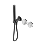 An image of Nero Tapware's Serenity Progressive Shower System With Arabescato Corchia Handle And Slim Shower Gun Metal