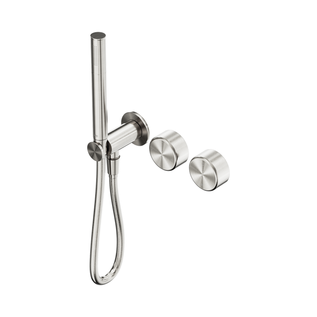 An image of Nero Tapware's Serenity Progressive Shower System With Metal Handle And Slim Shower Brushed Nickel
