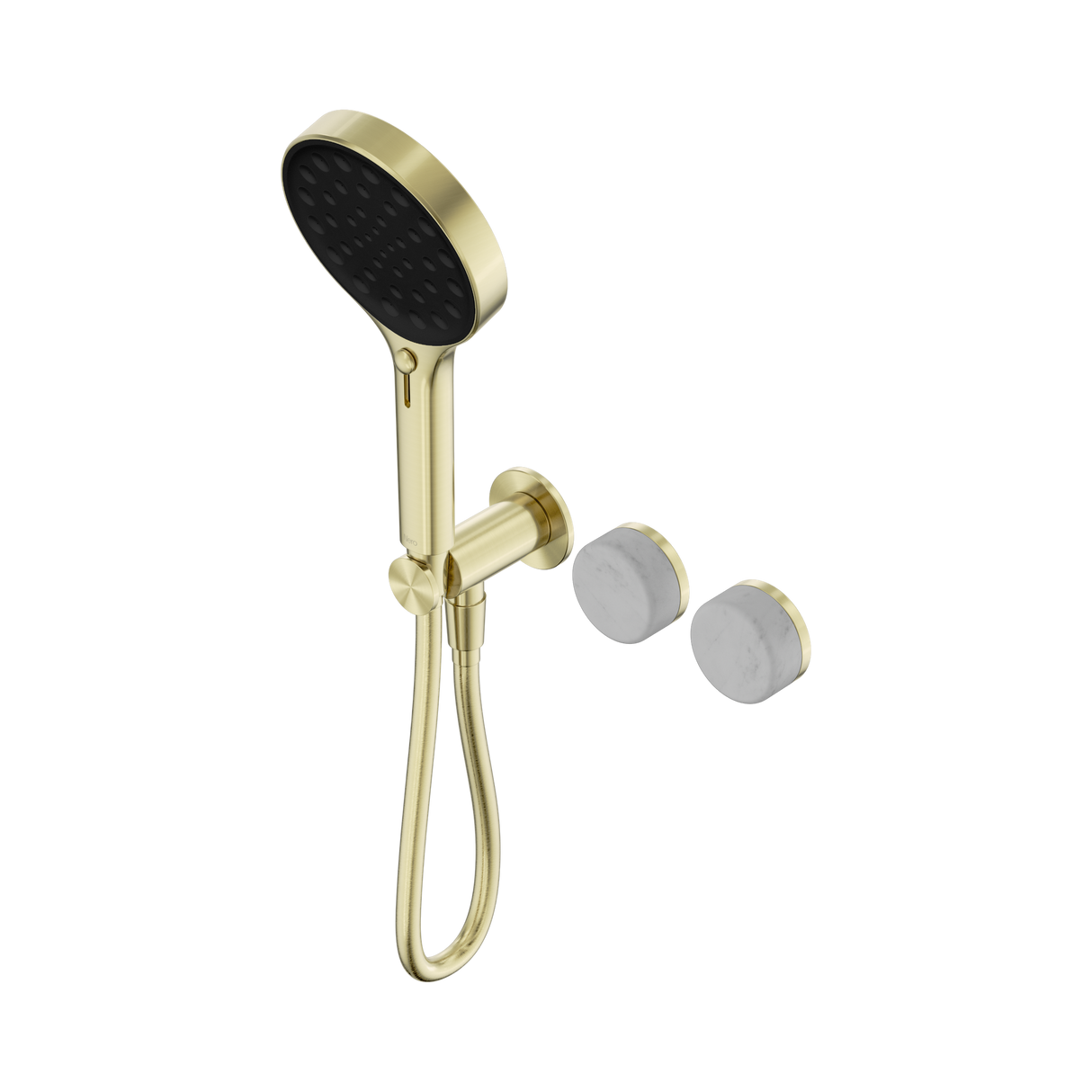An image of Nero Tapware's Serenity Progressive Shower System With Carrara Handle And Serenity Hand Shower Brushed Gold