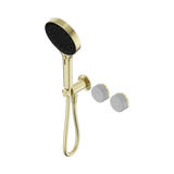 An image of Nero Tapware's Serenity Progressive Shower System With Carrara Handle And Serenity Hand Shower Brushed Gold