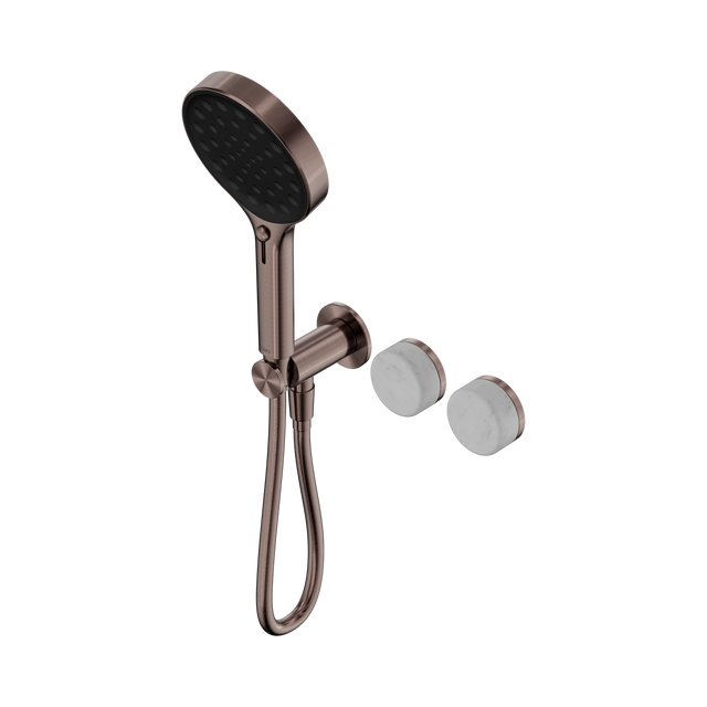 An image of Nero Tapware's Serenity Progressive Shower System With Carrara Handle And Serenity Hand Shower Brushed Bronze