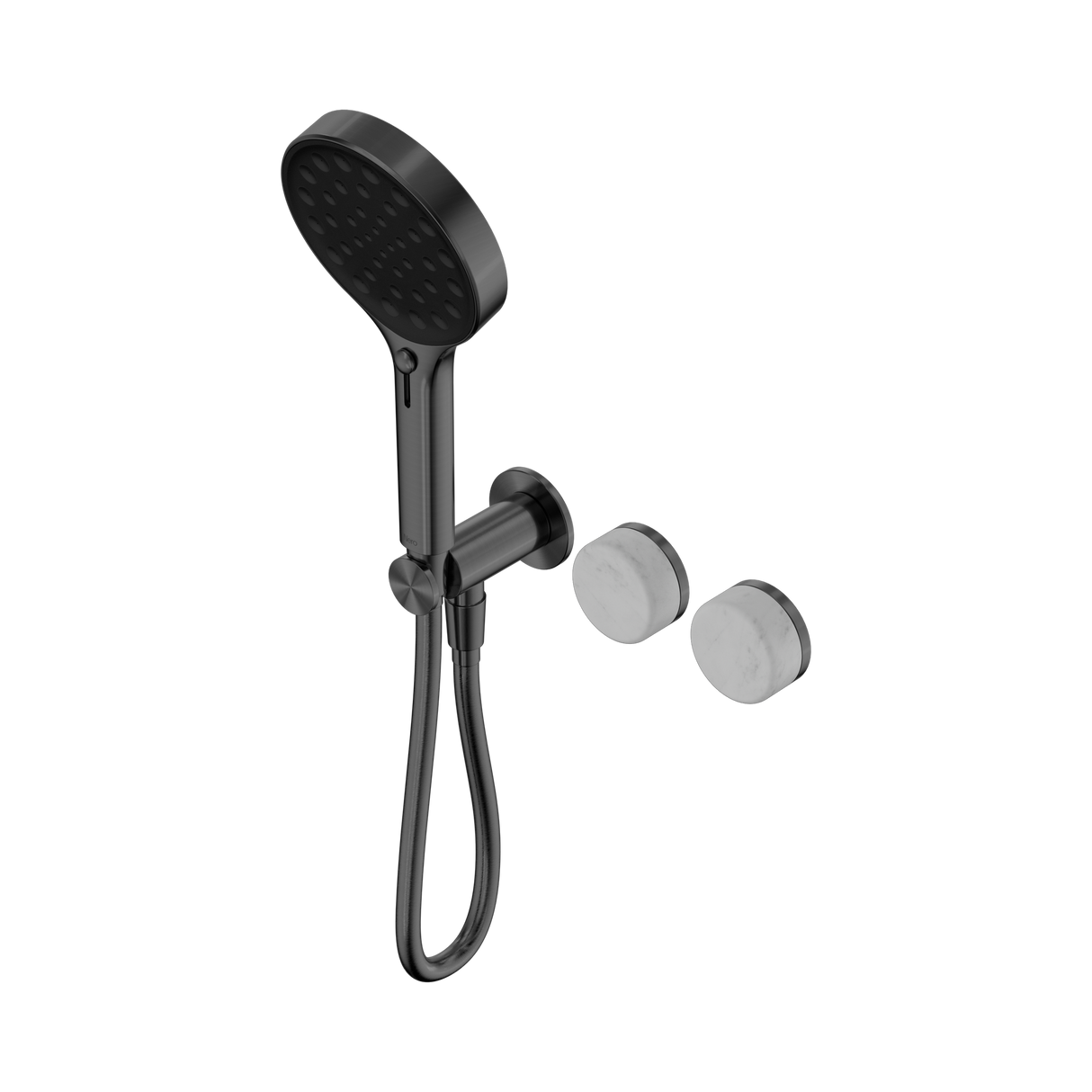 An image of Nero Tapware's Serenity Progressive Shower System With Carrara Handle And Serenity Hand Shower Gun Metal