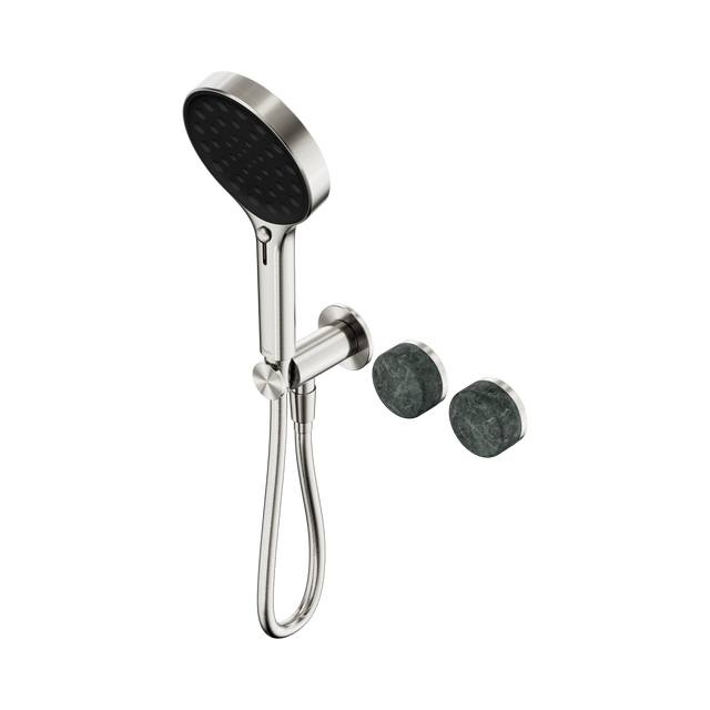 An image of Nero Tapware's Serenity Progressive Shower System With Verde Alpi Handle And Serenity Hand Shower Brushed Nickel