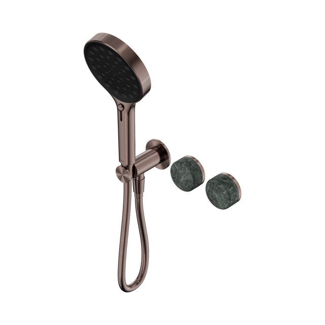 An image of Nero Tapware's Serenity Progressive Shower System With Verde Alpi Handle And Serenity Hand Shower Brushed Bronze