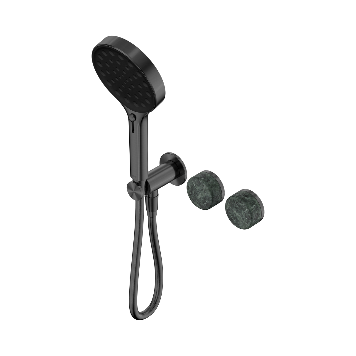 An image of Nero Tapware's Serenity Progressive Shower System With Verde Alpi Handle And Serenity Hand Shower Gun Metal