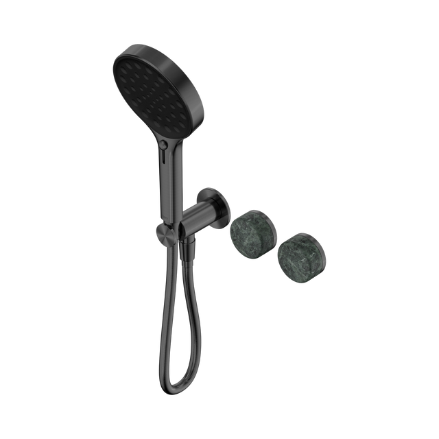An image of Nero Tapware's Serenity Progressive Shower System With Verde Alpi Handle And Serenity Hand Shower Gun Metal