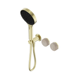 An image of Nero Tapware's Serenity Progressive Shower System With Rome Travertine Handle And Serenity Hand Shower Brushed Gold