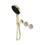 An image of Nero Tapware's Serenity Progressive Shower System With Rome Travertine Handle And Serenity Hand Shower Brushed Gold