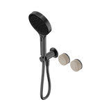 An image of Nero Tapware's Serenity Progressive Shower System With Rome Travertine Handle And Serenity Hand Shower Gun Metal