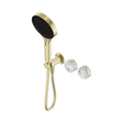 An image of Nero Tapware's Serenity Progressive Shower System With Arabescato Corchia Handle And Serenity Hand Shower Brushed Gold