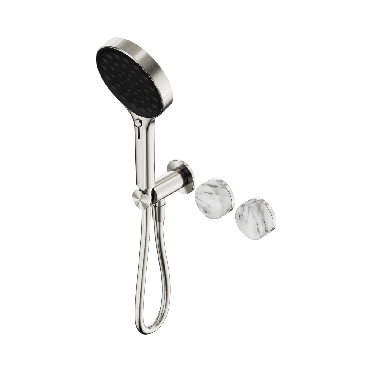 An image of Nero Tapware's Serenity Progressive Shower System With Arabescato Corchia Handle And Serenity Hand Shower Brushed Nickel