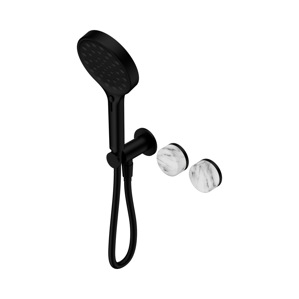 An image of Nero Tapware's Serenity Progressive Shower System With Arabescato Corchia Handle And Serenity Hand Shower Matt Black