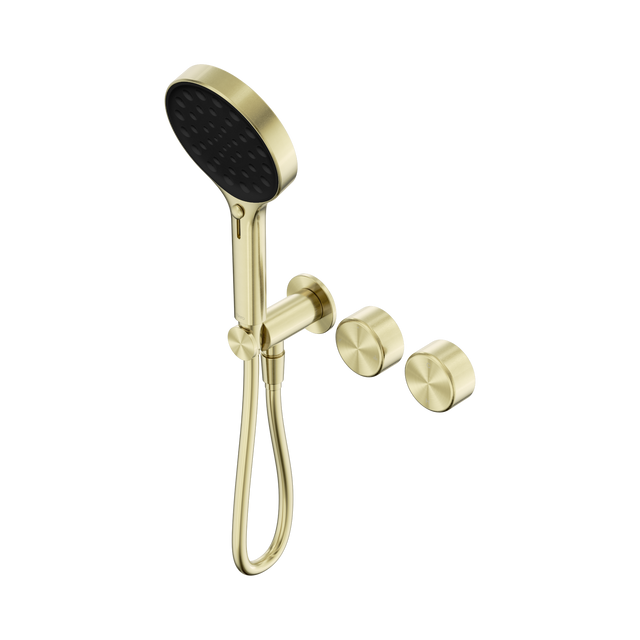 An image of Nero Tapware's Serenity Progressive Shower System With Metal Handle And Serenity Hand Shower Brushed Gold
