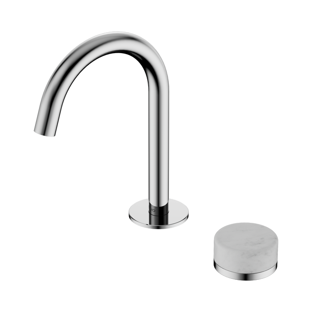 An image of Nero Tapware's Serenity Progressive Basin Mixer Arc Spout With Carrara Handle Chrome