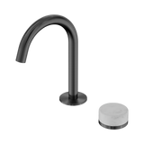 An image of Nero Tapware's Serenity Progressive Basin Mixer Arc Spout With Carrara Handle Gun Metal