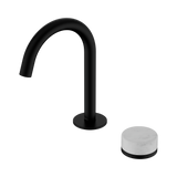 An image of Nero Tapware's Serenity Progressive Basin Mixer Arc Spout With Carrara Handle Matt Black