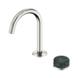 An image of Nero Tapware's Serenity Progressive Basin Mixer Arc Spout With Verde Alpi Handle Brushed Nickel