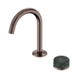 An image of Nero Tapware's Serenity Progressive Basin Mixer Arc Spout With Verde Alpi Handle Brushed Bronze
