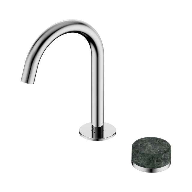 An image of Nero Tapware's Serenity Progressive Basin Mixer Arc Spout With Verde Alpi Handle Chrome