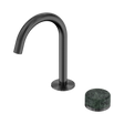 An image of Nero Tapware's Serenity Progressive Basin Mixer Arc Spout With Verde Alpi Handle Gun Metal