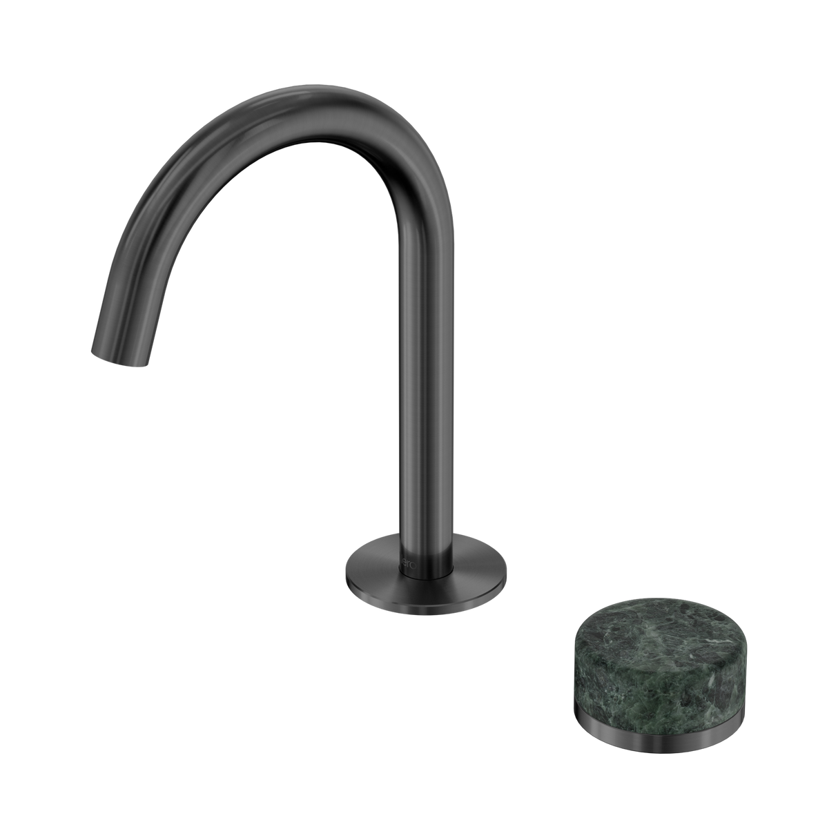 An image of Nero Tapware's Serenity Progressive Basin Mixer Arc Spout With Verde Alpi Handle Gun Metal