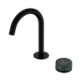 An image of Nero Tapware's Serenity Progressive Basin Mixer Arc Spout With Verde Alpi Handle Matt Black