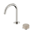An image of Nero Tapware's Serenity Progressive Basin Mixer Arc Spout With Rome Travertine Handle Brushed Nickel